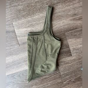 Olive Green Faux Corset Tank Top